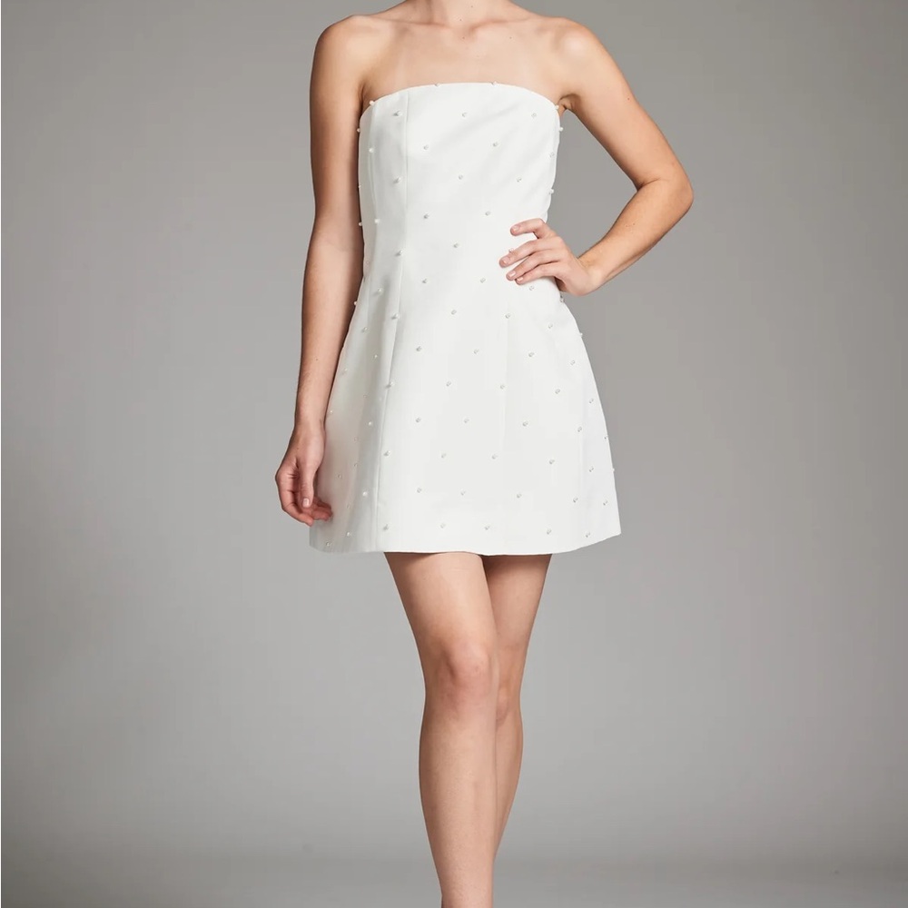Sachin + Babi White Strapless Pearl Embellished Dress
